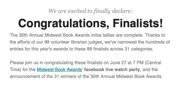 30th Annual Midwest Book Award Finalist